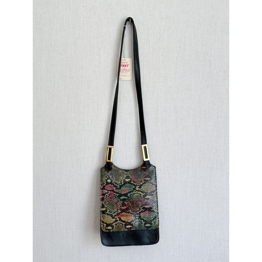 Vintage Bags by Pinky Snakeskin Crossbody Bag Small Black Multi Leather Gold - Picture 3 of 8